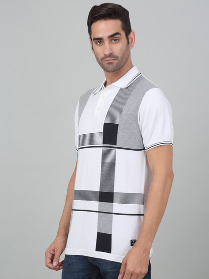 Men's Offwhite Check Polo neck Half Sleeve T-Shirt