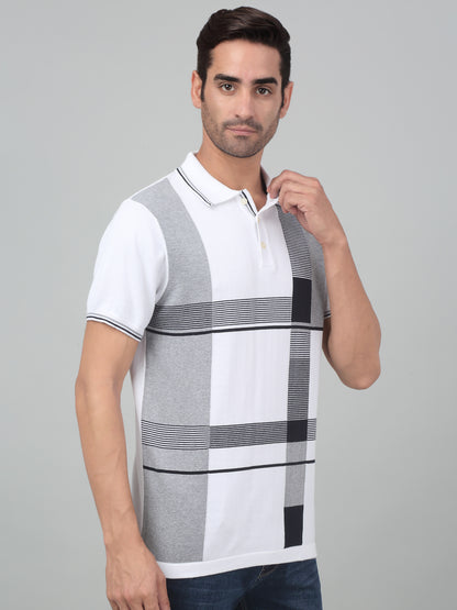 Men's Offwhite Check Polo neck Half Sleeve T-Shirt