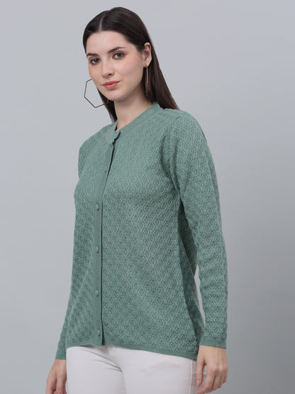 Women's Casual  Green Round neck Cardigan Sweater