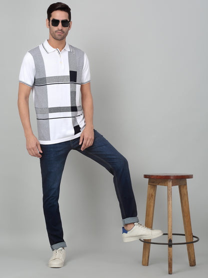 Men's Offwhite Check Polo neck Half Sleeve T-Shirt