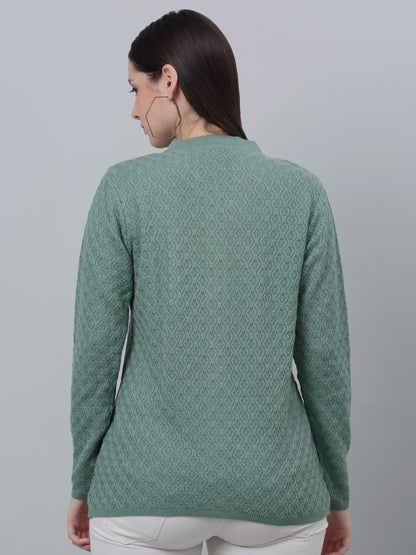 Women's Casual  Green Round neck Cardigan Sweater