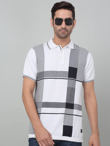 Men's Offwhite Check Polo neck Half Sleeve T-Shirt