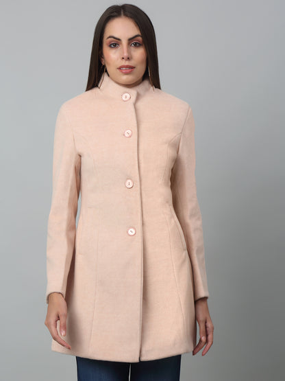 Women's Casual  Pink Single breasted  Stand Collar Long Coat