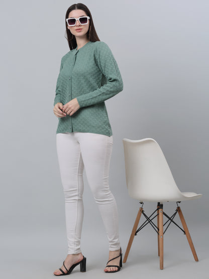 Women's Casual  Green Round neck Cardigan Sweater