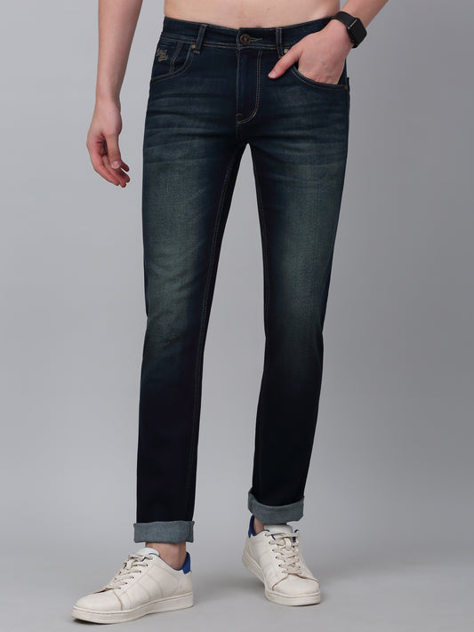 Denim Jeans for Men l Breathable & Soft with Color Fastness Ultra Narrow Fit Cotton Fabric Solid Pattern Button Closure
