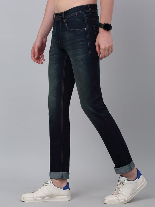 Denim Jeans for Men l Breathable & Soft with Color Fastness Ultra Narrow Fit Cotton Fabric Solid Pattern Button Closure