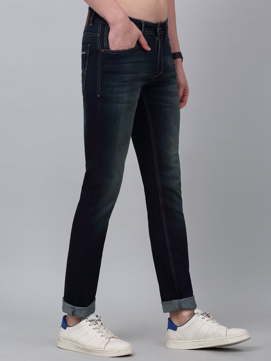 Denim Jeans for Men l Breathable & Soft with Color Fastness Ultra Narrow Fit Cotton Fabric Solid Pattern Button Closure