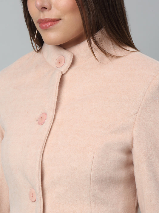 Women's Casual  Pink Single breasted  Stand Collar Long Coat