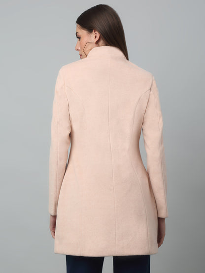 Women's Casual  Pink Single breasted  Stand Collar Long Coat