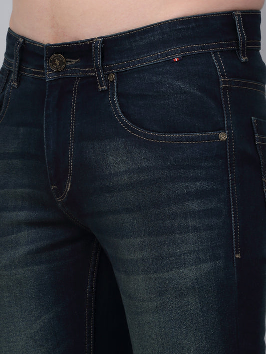 Denim Jeans for Men l Breathable & Soft with Color Fastness Ultra Narrow Fit Cotton Fabric Solid Pattern Button Closure