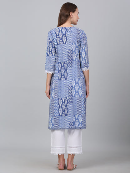 Women's Blue Floral Print Casual Kurta Plazzo Set