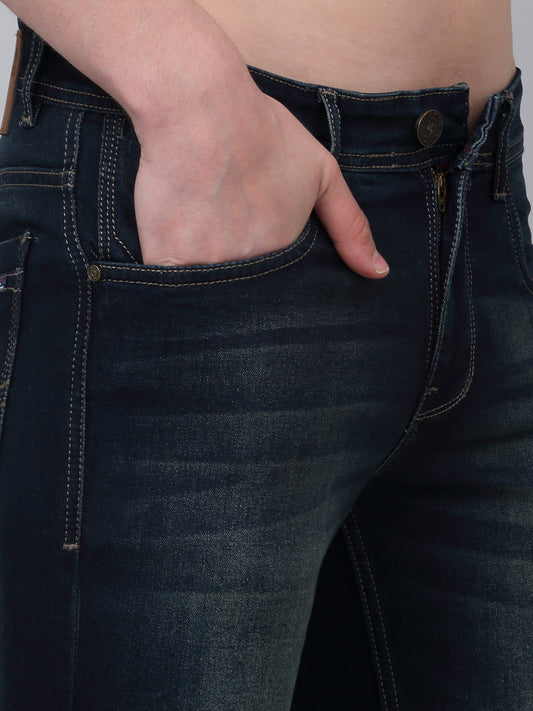 Denim Jeans for Men l Breathable & Soft with Color Fastness Ultra Narrow Fit Cotton Fabric Solid Pattern Button Closure