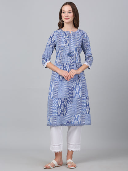 Women's Blue Floral Print Casual Kurta Plazzo Set