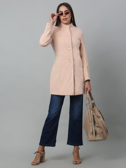 Women's Casual  Pink Single breasted  Stand Collar Long Coat