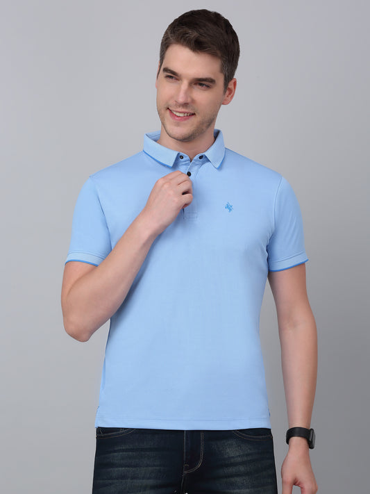 T-Shirt for Men | Breathable & Soft with Color Fastness Regular Fit Polo Neck Poly Cotton Fabric Solid Pattern