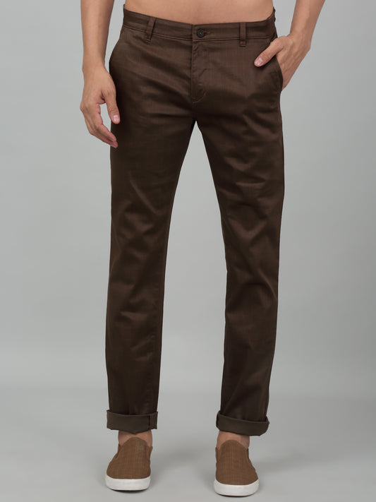 Men's Casual Flat front Brown Checks Trousers