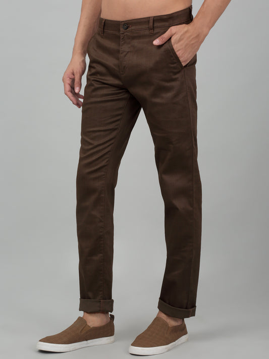 Men's Casual Flat front Brown Checks Trousers