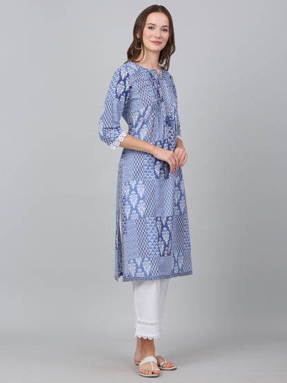 Women's Blue Floral Print Casual Kurta Plazzo Set