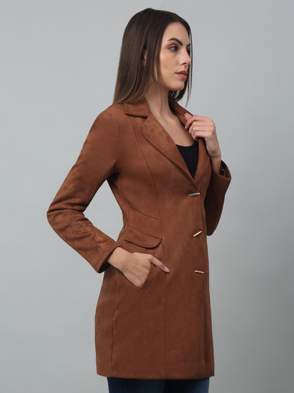 Women's Casual  Brown Single breasted  Notched Lapel Collar Long Coat