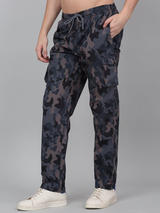 Men's Grey Printed Full Length Cargo