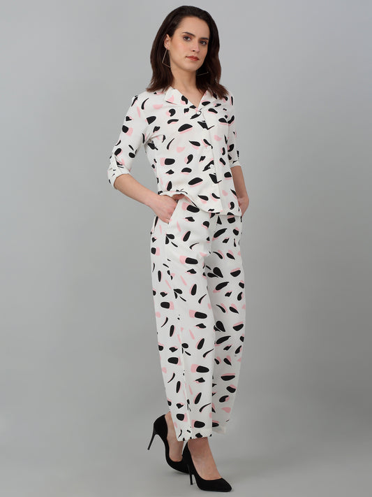 Women Off White Printed Summer Co-ord Set