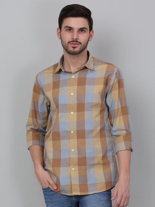 Casual Shirt for Men | Breathable & Soft with Color Fastness Regular Fit Spread Collar Neck Cotton Blend Fabric Checkered Pattern