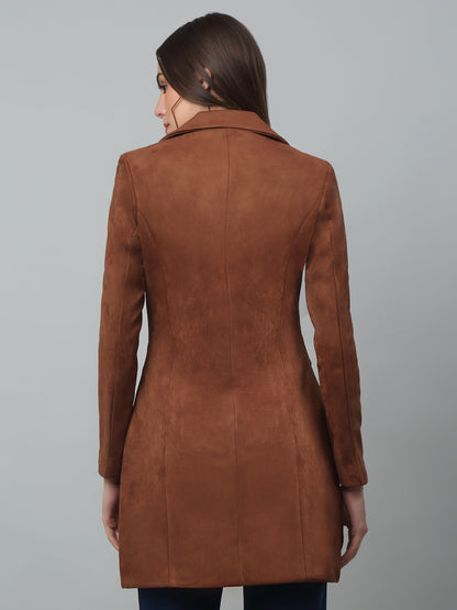 Women's Casual  Brown Single breasted  Notched Lapel Collar Long Coat