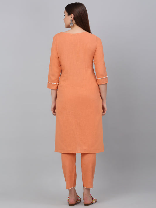 Women's Orange Solid Kurta Pant Plazzo Set
