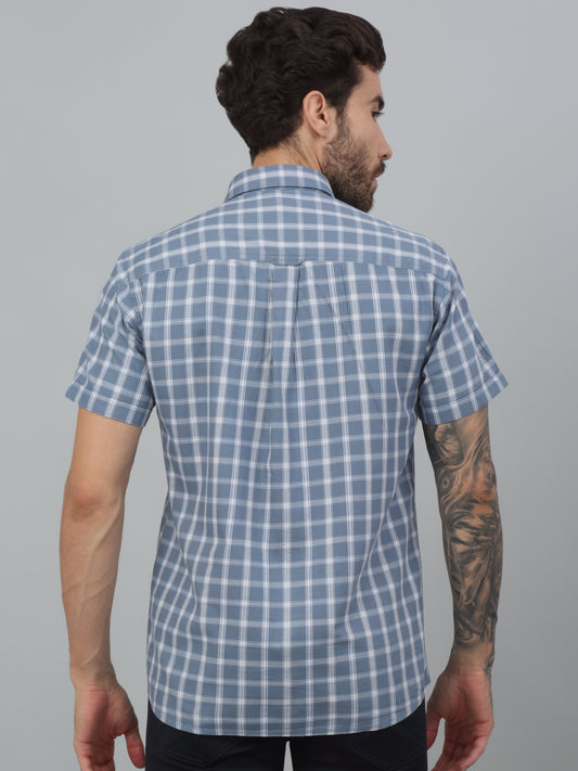 Men's Grey Slim Fit Checkered Half Sleeve Casual Shirt
