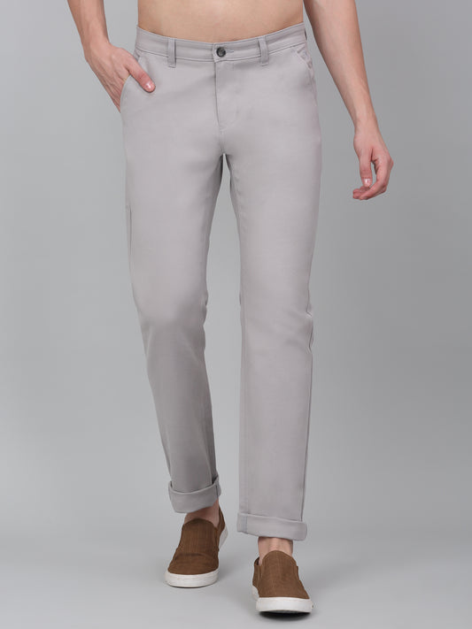 Men's Grey Solid Non-Pleated Casual Trouser