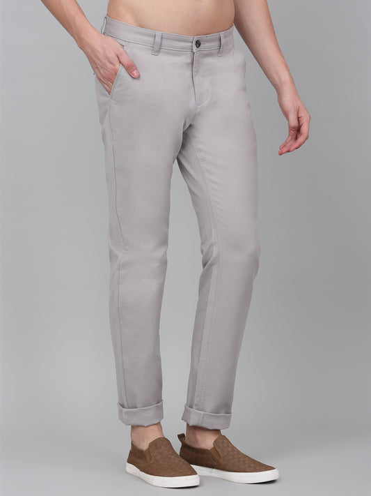 Men's Grey Solid Non-Pleated Casual Trouser