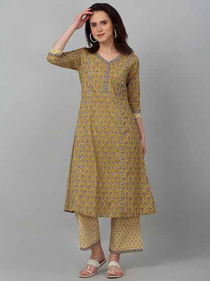 Women's Casual  Mustard Printed  Palazzo Set