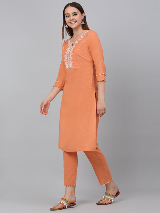 Women's Orange Solid Kurta Pant Plazzo Set