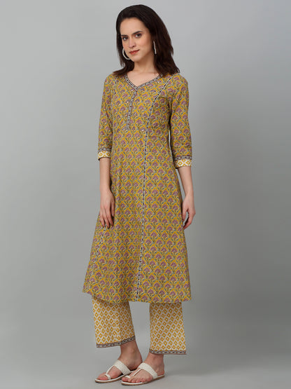 Women's Casual  Mustard Printed  Palazzo Set