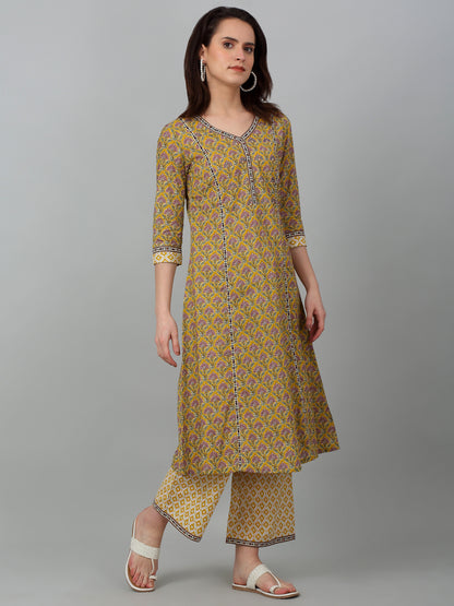 Women's Casual  Mustard Printed  Palazzo Set