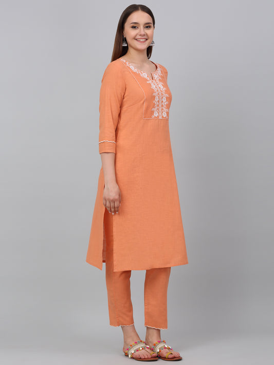 Women's Orange Solid Kurta Pant Plazzo Set