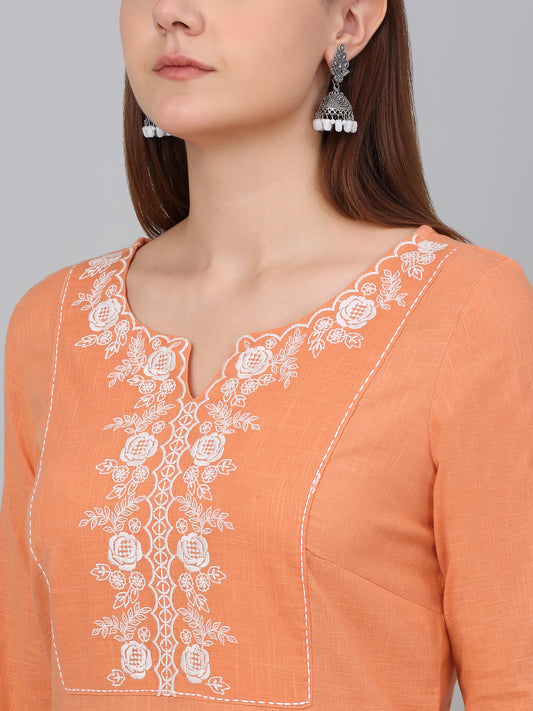 Women's Orange Solid Kurta Pant Plazzo Set
