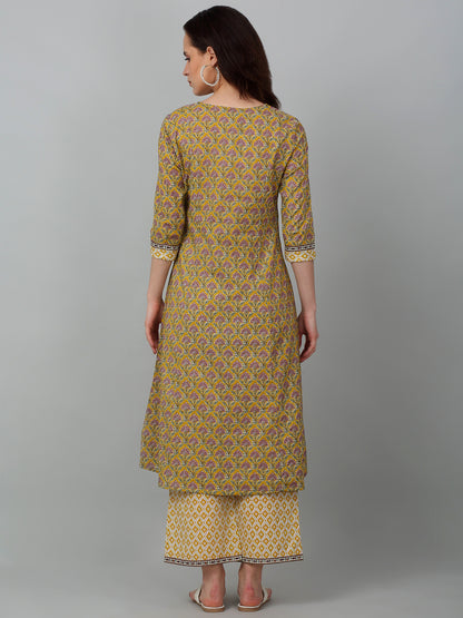 Women's Casual  Mustard Printed  Palazzo Set