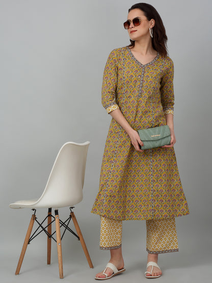 Women's Casual  Mustard Printed  Palazzo Set