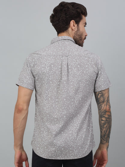 Men's Grey  Casual Floral Print Half sleeve Shirt