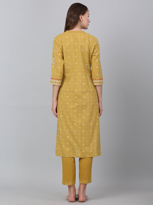 Women's Mustard Floral Print Casual Kurta Plazzo Set