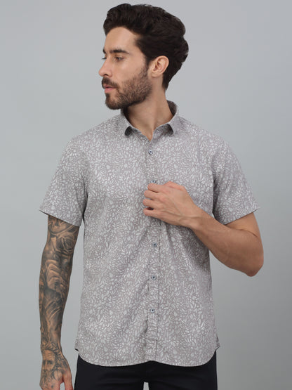 Men's Grey  Casual Floral Print Half sleeve Shirt