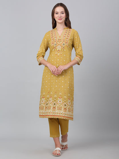 Women's Mustard Floral Print Casual Kurta Plazzo Set