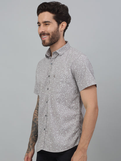 Men's Grey  Casual Floral Print Half sleeve Shirt