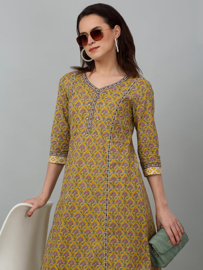 Women's Casual  Mustard Printed  Palazzo Set