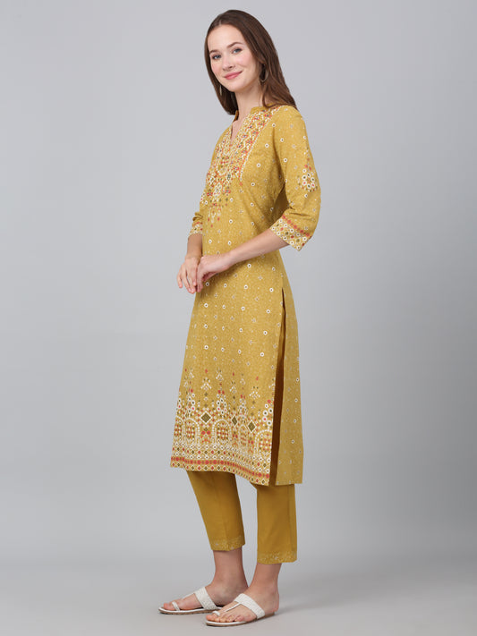 Women's Mustard Floral Print Casual Kurta Plazzo Set