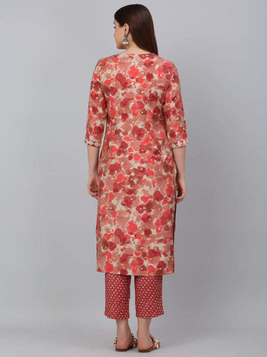 Women's Red Printed Kurta Plazzo Set
