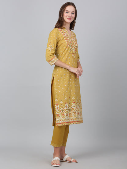 Women's Mustard Floral Print Casual Kurta Plazzo Set