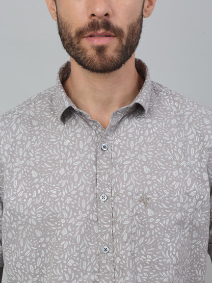 Men's Grey  Casual Floral Print Half sleeve Shirt