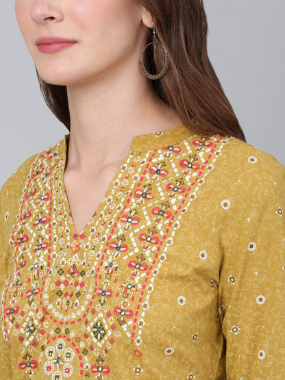 Women's Mustard Floral Print Casual Kurta Plazzo Set